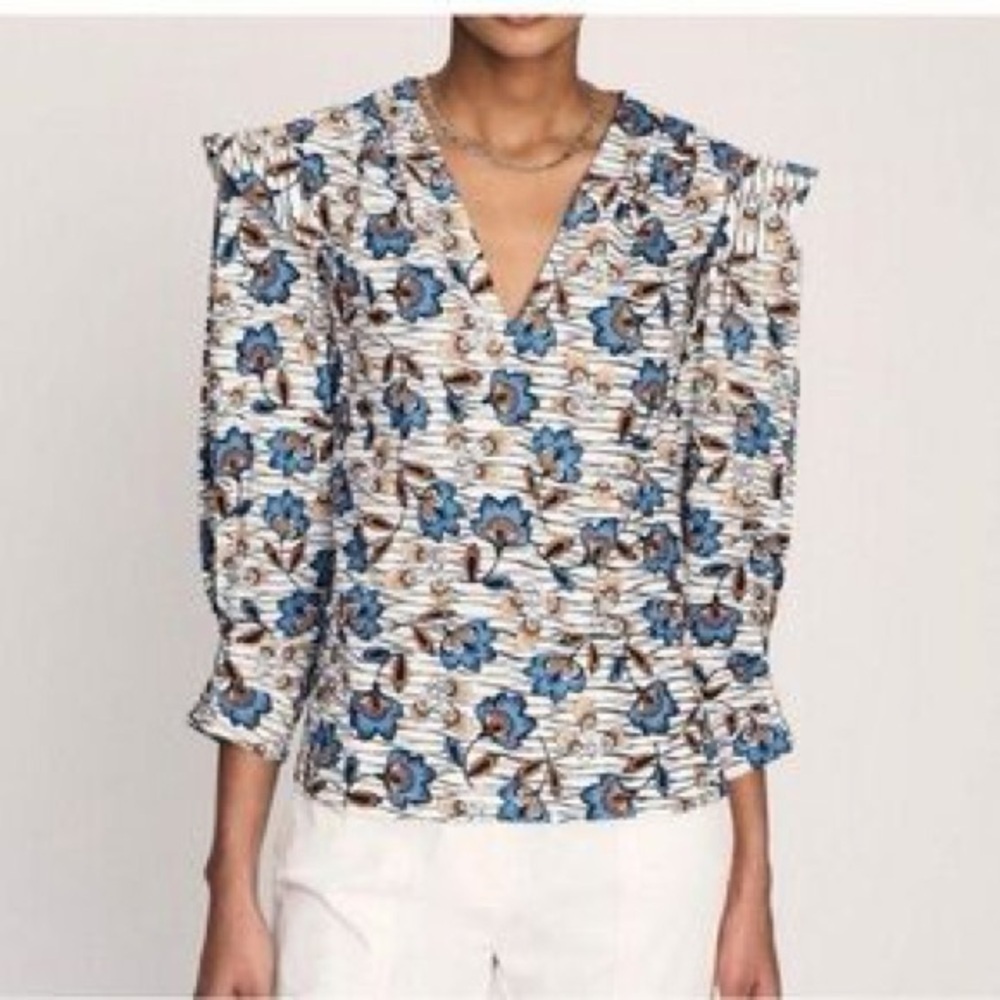 Derek Lam 10 Crosby Oona V-Neck Ruffle Blouse (D6)